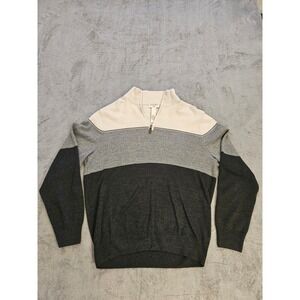 Dockers Mens Quarter Zip Sweater Colorblock Gray Cream Pullover Size M